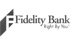 A black and white logo of fidelity bank.